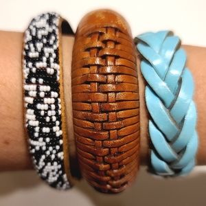 3 chunky vintage leather bracelets